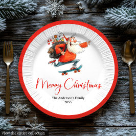 Plato De Papel Funny Santa Red Green Holiday Dinner Plates