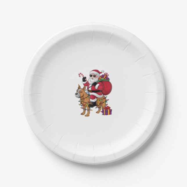 Plato De Papel Funny Santa Riding Staffordshire Bull Terrier Dog (Anverso)