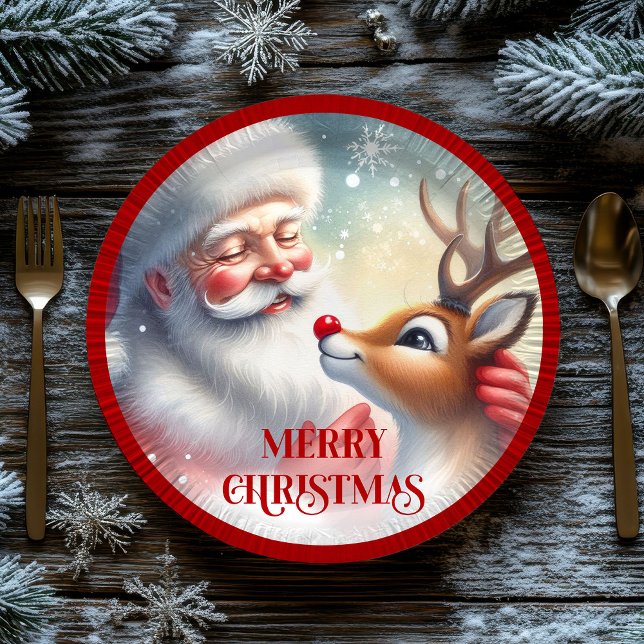 Plato De Papel Funny Santa Rudolph Cartoon Kids Party Plates (Funny Santa Rudolph Cartoon Kids Party Plates)