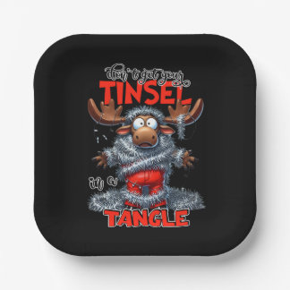 Plato De Papel Funny Sarcastic Christmas Moose Quote Black Party 