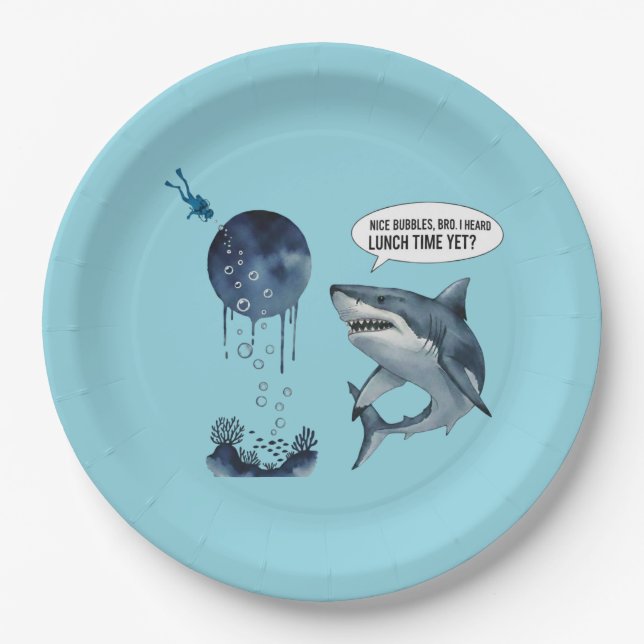 Plato De Papel Funny shark birthday party (Anverso)