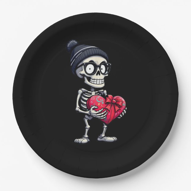 Plato De Papel Funny Skeleton Men Skeleton Heart Valentines (Anverso)