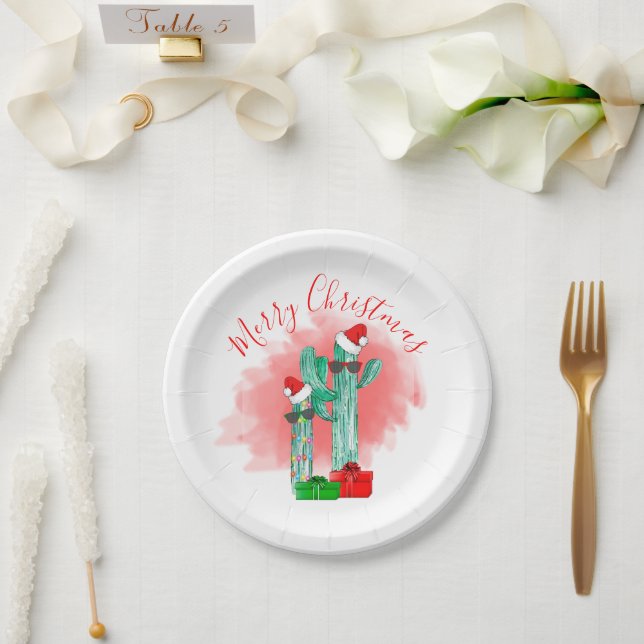 Plato De Papel Funny Southwest Cactus Sungafas Navidades (Boda)