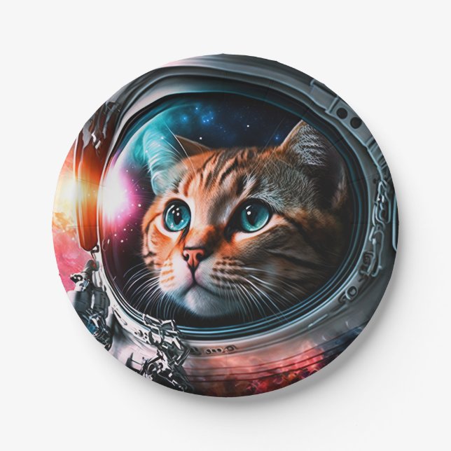 Plato De Papel Funny Space Cat Astronauta Kitty Galaxy Universe (Anverso)