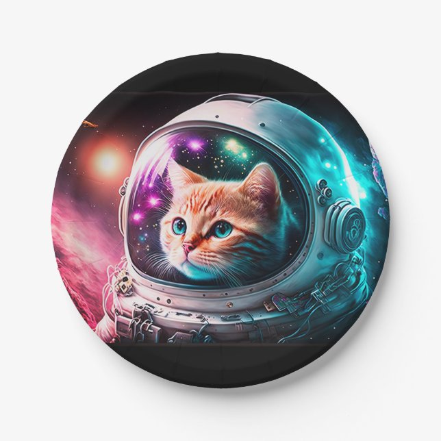 Plato De Papel Funny Space Cat Astronauta Kitty Galaxy Universe (Anverso)
