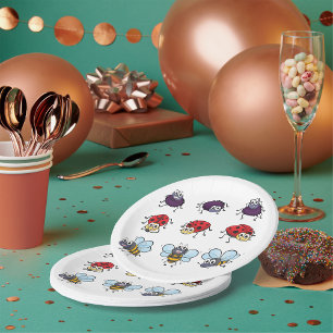 Plato De Papel Funny Spider Ladybug Bee