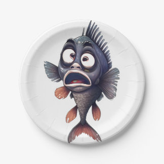 Plato De Papel Funny Surprised Fish – Cartoon Fish Plate Design