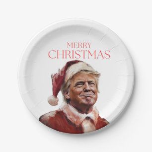Plato De Papel Funny tarjeta de Navidades de Trump Santa Claus