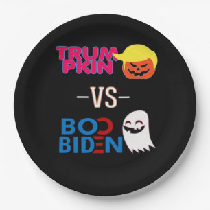 Plato De Papel Funny Trumpkin contra Boo Biden Clase de Diseño Ha
