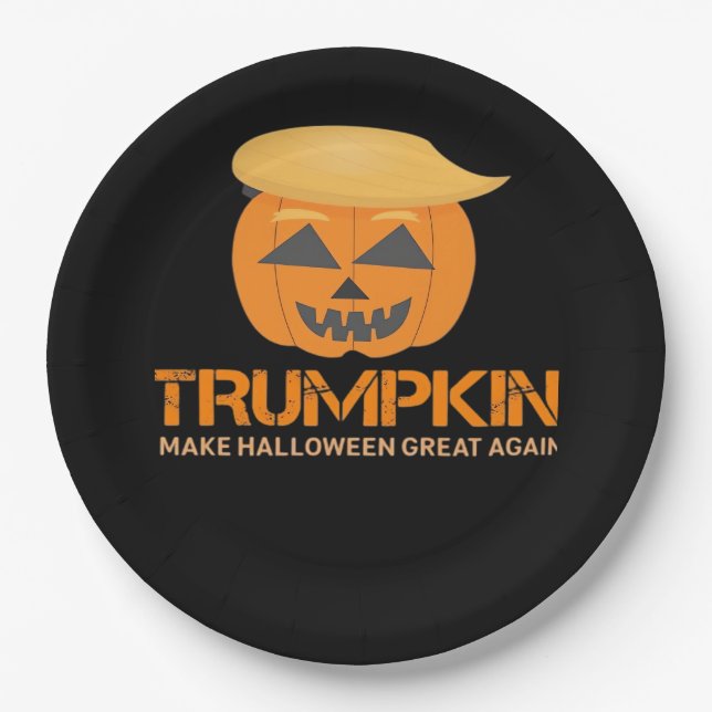 Plato De Papel Funny Trumpkin de Halloween - Haz de Halloween un  (Anverso)