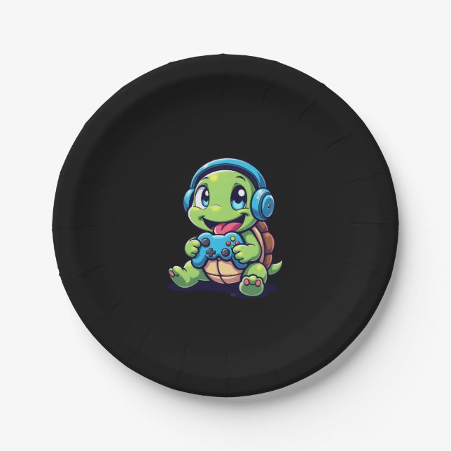 Plato De Papel Funny Turtle Gamer Gaming Turtles Video Game (1) (Anverso)
