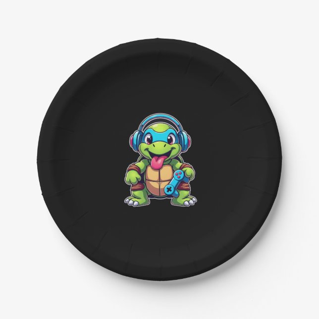 Plato De Papel Funny Turtle Gamer Gaming Turtles Video Game (4) (Anverso)