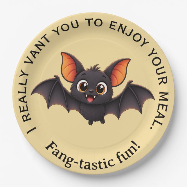 Plato De Papel Funny Vampire Bat Halloween Party Custom Text (Anverso)