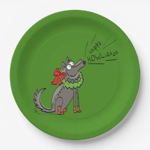 Plato De Papel Funny Wolf Navidades Felices vacaciones de Howlida