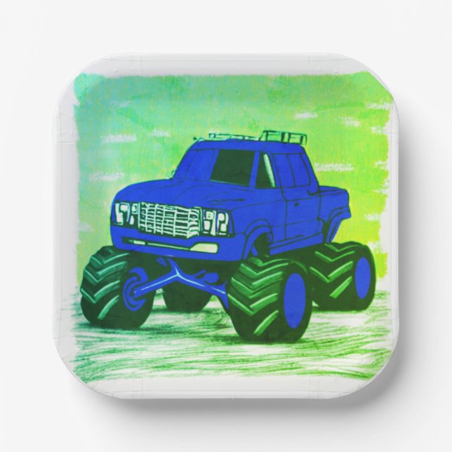 Plato De Papel Furia Azul: El Camión Monstruo (Anverso)