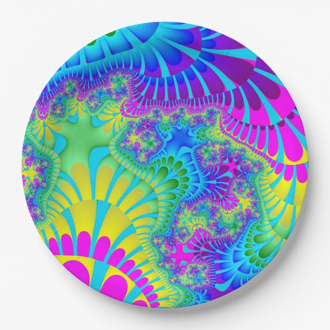 Plato De Papel Fusión arcoiris azul cielo (Anverso)