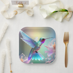 Plato De Papel Fusión deslumbrante: Hummingbird de vidrio arco ir