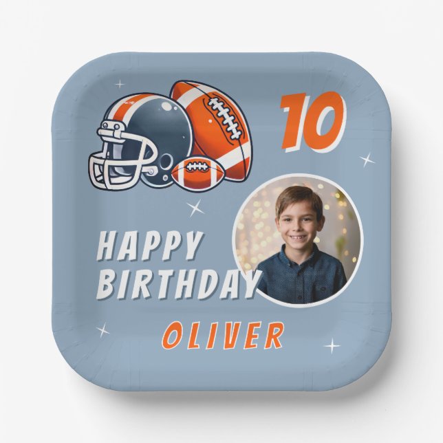 Plato De Papel Fútbol Ball Casco Personalizado Foto Cumpleaños (Anverso)