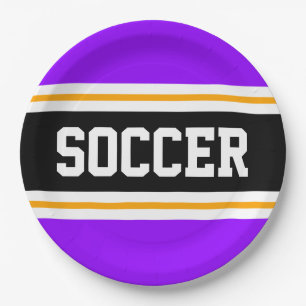 Plato De Papel FÚTBOL Black Bright Purple Yellow Carreras Strips