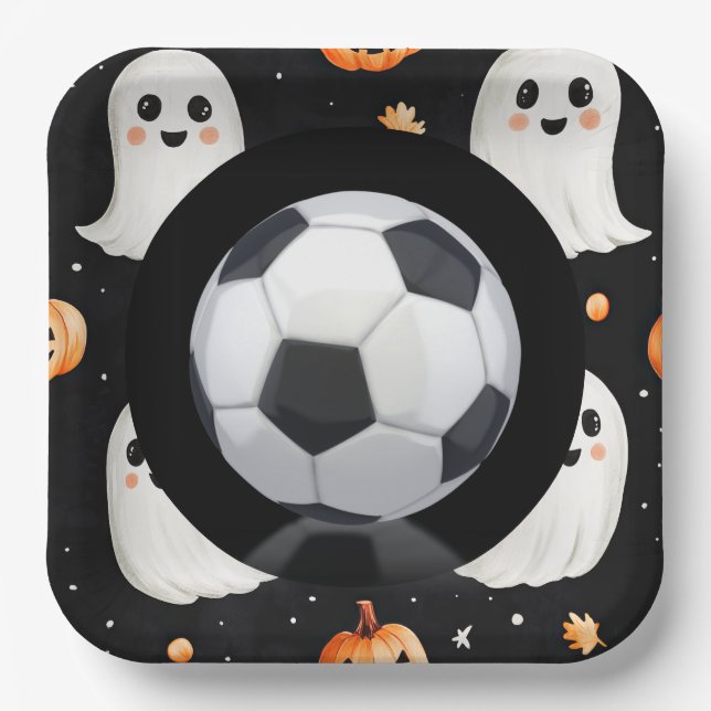 Plato De Papel Fútbol con tema de Halloween con bola (Anverso)