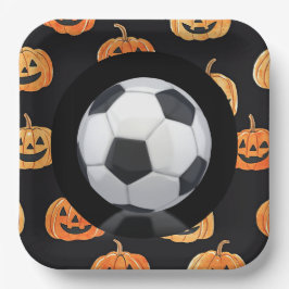 Plato De Papel Fútbol con tema de Halloween con bola
