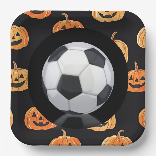 Plato De Papel Fútbol con tema de Halloween con bola (Anverso)