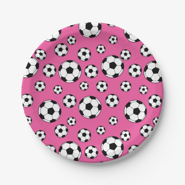 Plato De Papel Fútbol Cumpleaños Rosa (Anverso)