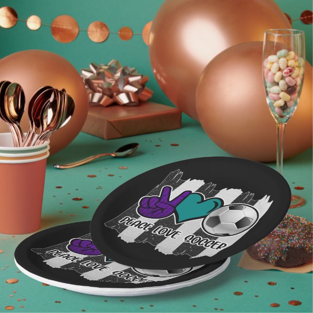 Plato De Papel Fútbol de paz franco-negro y blanco (Multi)