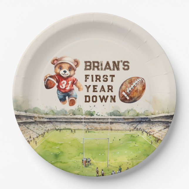 Plato De Papel fútbol de primer año niño primer cumpleaños (Anverso)