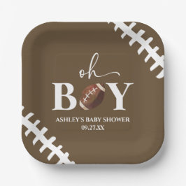 Plato De Papel Fútbol Oh Boy Brown White Baby Shower