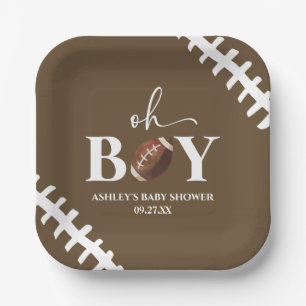 Plato De Papel Fútbol Oh Boy Brown White Baby Shower