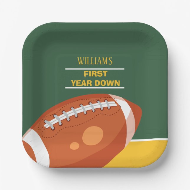 Plato De Papel Fútbol Retro Primer Año Abajo Cumpleaños (Anverso)