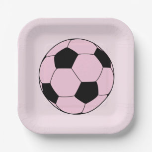 Plato De Papel Fútbol rosa