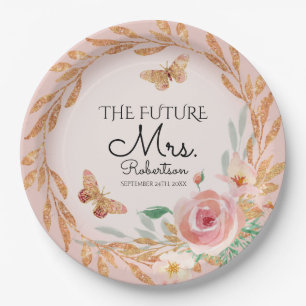 Plato De Papel Futura Sra Elegant Rubor Floral Watercolor Bridal