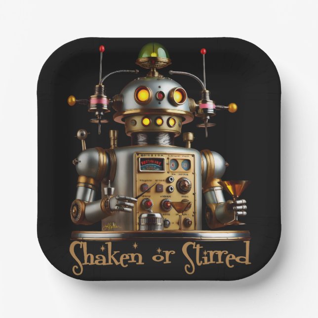 Plato De Papel Futuristic Robot Bartender "Shaken or Stirred" (Anverso)