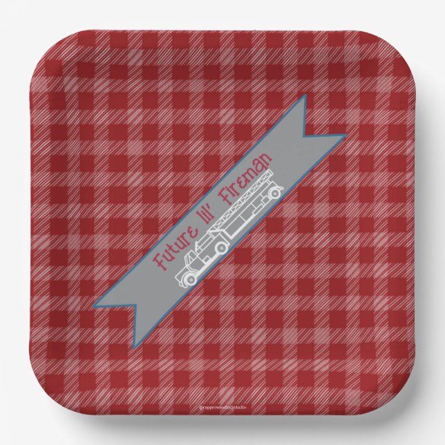 Plato De Papel Futuro picnic de bomberos pequeño (Anverso)