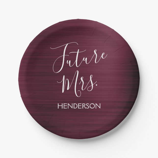 Plato De Papel Futuro señora Burgundy Bridal Shower (Anverso)