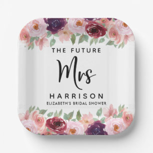 Plato De Papel Futuro Sra. Burgundy Floral Bridal Shower