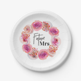 Plato De Papel Futuro Sra. Pink Floral Bachelorette Bridal Shower