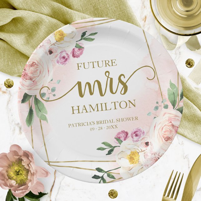 Plato De Papel Futuro Sra. Rubor Floral Geometric Bridal Shower (Subido por el creador)