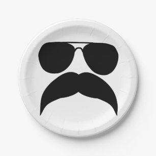 Plato De Papel Gafas de sol con bigote - Elige el color de fondo