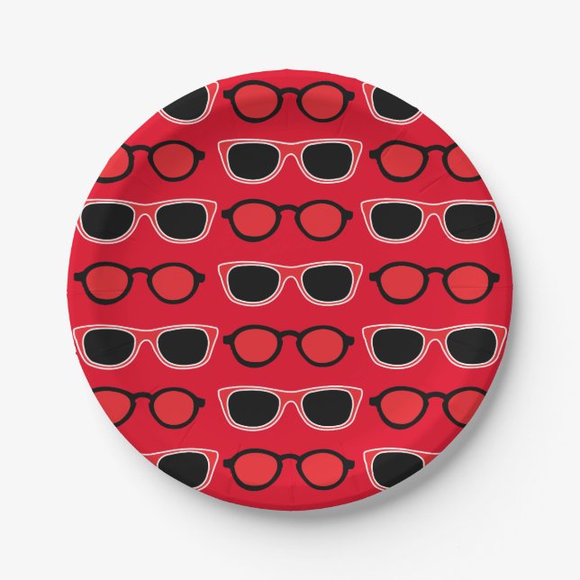 Plato De Papel Gafas de sol rojas negras Cumpleaños de verano (Anverso)
