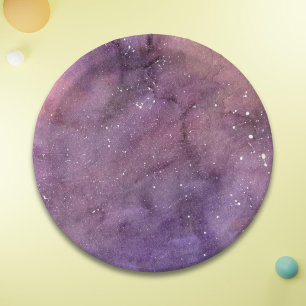 Plato De Papel Galaxia acuarela púrpura