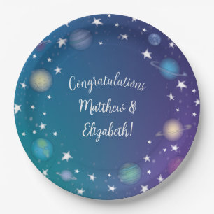 Plato De Papel Galaxia Baby Shower del espacio ultraterrestre