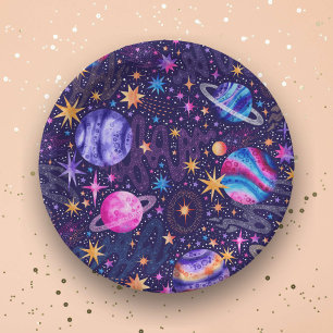 Plato De Papel Galaxia del espacio exterior con planetas cometas 