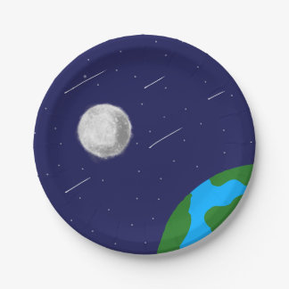 Plato De Papel Galaxia del espacio exterior Luna y papel de la ti