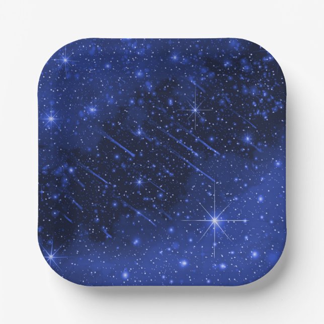 Plato De Papel Galaxia Estrella En Azul (Anverso)