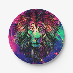 Plato De Papel Galaxia Hipster del León Arcoiris