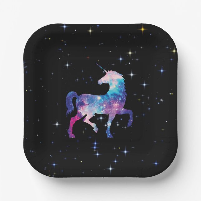 Plato De Papel Galaxia mágica unicornio (Anverso)