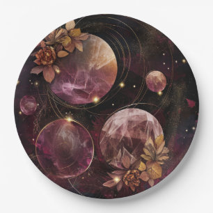 Plato De Papel Galaxia Mística Cristal Planetario Espacio Púrpura